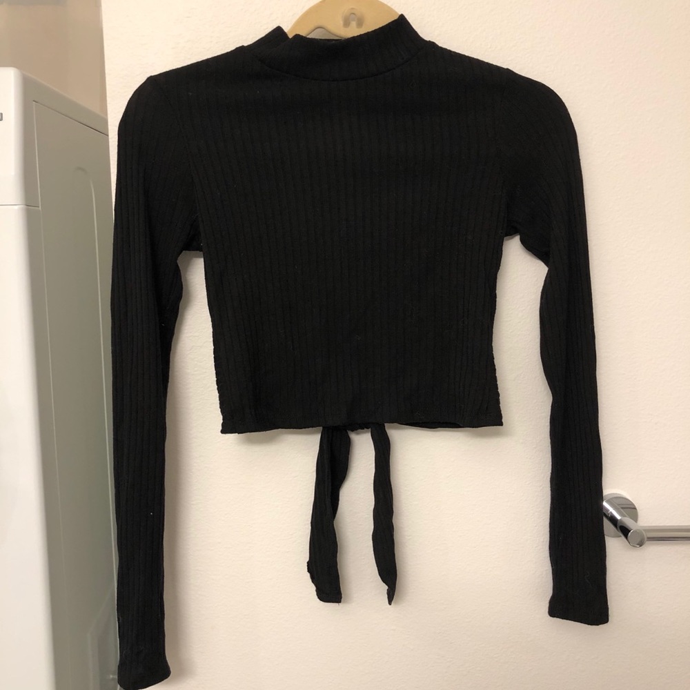 Black Turtleneck Crop Top w/ Open Back